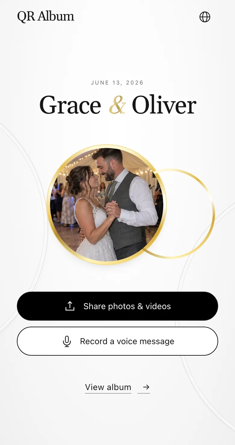Guest page in the Union design on a phone, with the button to record a voice message