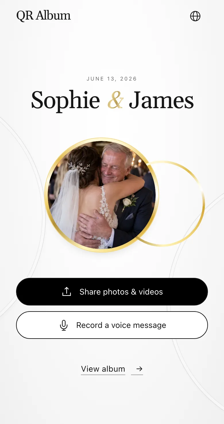 Guest page in the Union design on a phone, with the button to record a voice message