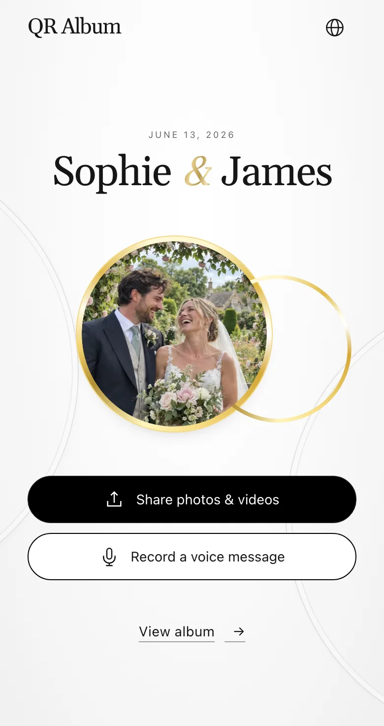 Guest page on a phone with the Share photos & videos button