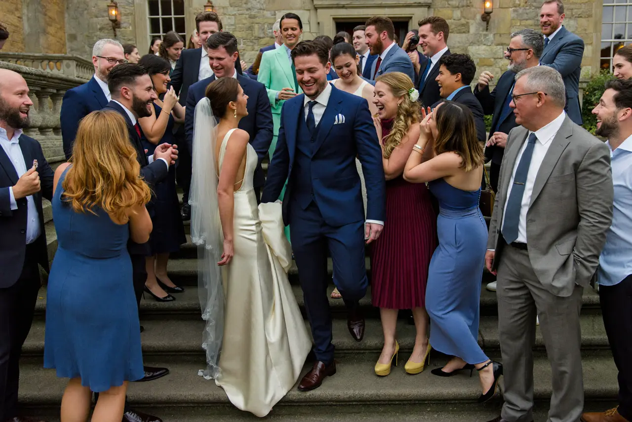 The whole group on the manor steps