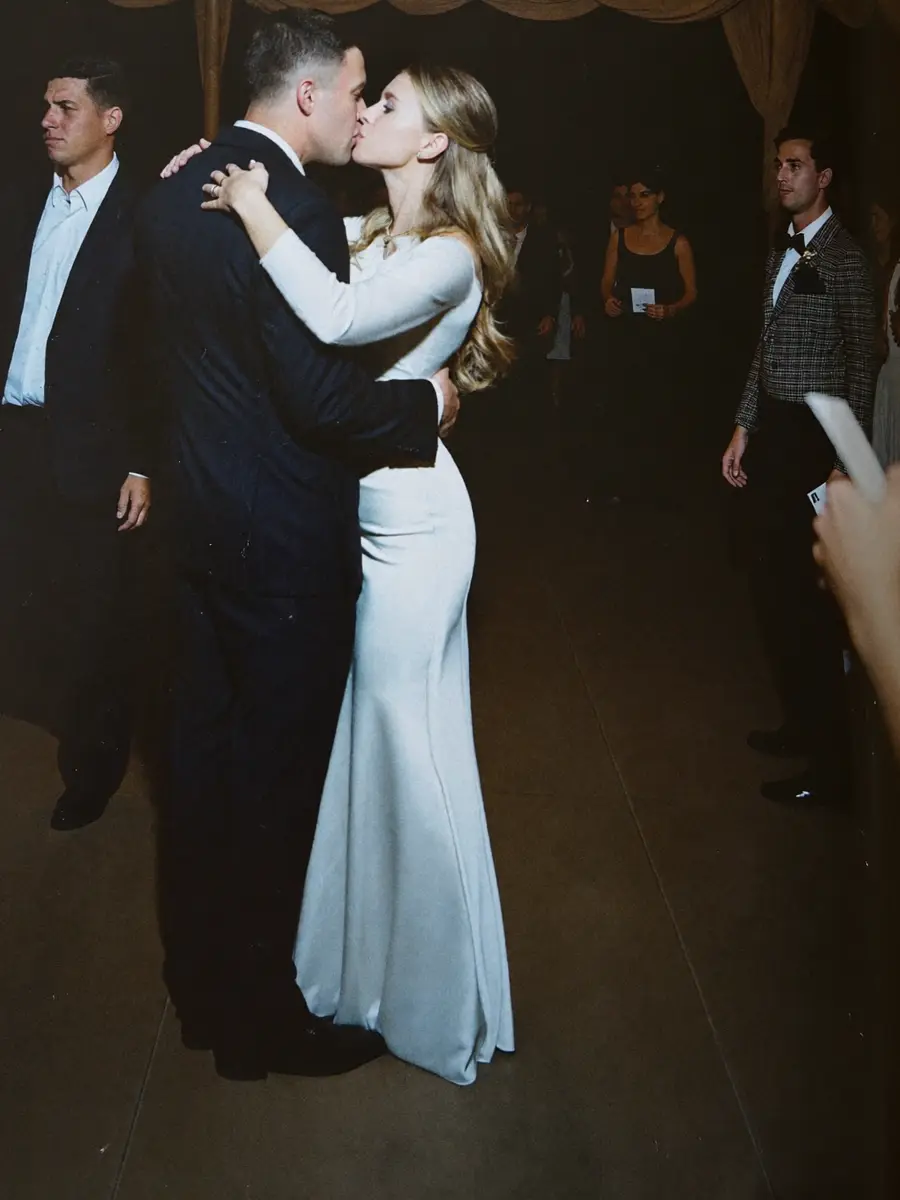The first dance under fairy lights in the marquee