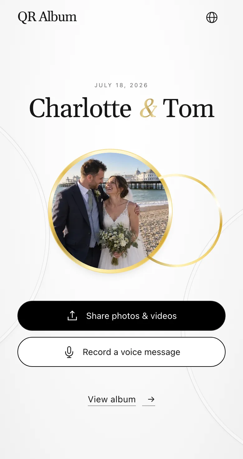 Guest page in the Union design on a phone: share photos and videos or record a voice message